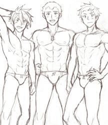 Rule 34 | 3boys, abs, blush, crotch, idolmaster, male focus, multiple boys, muscular, pokkor0123, topless male, smile, tagme