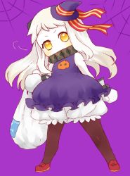 Rule 34 | 10s, 1girl, abyssal ship, alternate costume, black pantyhose, halloween, hat, horns, kantai collection, kobone, long hair, looking at viewer, mini hat, mini witch hat, mittens, northern ocean princess, pantyhose, shoes, solo, witch hat, yellow eyes