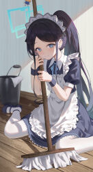 Rule 34 | 1girl, absurdres, aris (blue archive), black hair, blue archive, blue eyes, highres, long hair, looking at viewer, maid, nea (nea 77), short sleeves, smile, solo
