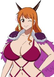 Rule 34 | 1girl, breasts, cleavage, highres, huge breasts, large breasts, nami (one piece), one piece, orange hair, smile