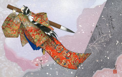 Rule 34 | 1girl, black hair, calligraphy brush, female focus, fudegamijp, giant brush, japanese clothes, kimono, long hair, paintbrush, solo, traditional clothes