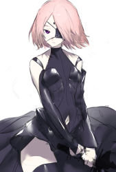 Rule 34 | 1girl, armor, black dress, bodysuit, boobplate, breastplate, closed mouth, clothing cutout, cowboy shot, dress, eyepatch, highres, holding, holding sword, holding weapon, hoojiro, looking at viewer, medium hair, navel cutout, one eye closed, original, parted bangs, pink hair, purple eyes, simple background, sketch, solo, standing, sword, thighhighs, weapon, white background