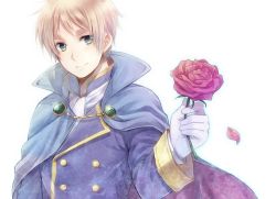 Rule 34 | 1boy, alternate costume, arm up, ascot, axis powers hetalia, blonde hair, cape, eyebrows, fastener, flower, formal, gloves, green eyes, male focus, outline, petals, plant, red flower, red rose, rose, simple background, smile, solo, suit, thick eyebrows, united kingdom (hetalia), white background, yousan
