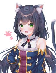 Rule 34 | 1girl, absurdres, animal ear fluff, animal ears, bare shoulders, black hair, black ribbon, blush, breasts, cat ears, cat girl, cat tail, commentary, detached sleeves, dress, fang, gem, green eyes, highres, karyl (princess connect!), long hair, looking at viewer, low twintails, multicolored hair, nri, open mouth, paw print, princess connect!, ribbon, simple background, sleeveless, sleeveless dress, solo, streaked hair, tail, twintails, very long hair, white background, white hair