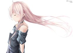 Rule 34 | 1girl, bare shoulders, black choker, black shirt, blush, braid, breasts, choker, closed eyes, closed mouth, commentary, hair between eyes, highres, ia (vocaloid), long hair, long sleeves, off-shoulder shirt, off shoulder, pink hair, profile, shirt, simple background, small breasts, solo, tateishi kureha, twitter username, very long hair, vocaloid, white background