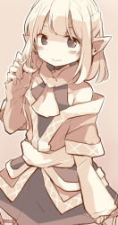 Rule 34 | 1girl, arm warmers, blush, closed mouth, cowboy shot, highres, long sleeves, looking at viewer, mizuhashi parsee, monochrome, mukuroi, one-hour drawing challenge, outline, pointy ears, scarf, shirt, short hair, simple background, skirt, solo, touhou, white outline