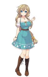Rule 34 | 1girl, belt, blue eyes, boots, braid, braided ponytail, breasts, cross-laced footwear, full body, iida chiyoko, jewelry, kyoma (yellowxcake), lace-up boots, large breasts, long hair, necklace, ring dream, simple background, single braid, solo, white background