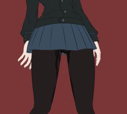 Rule 34 | 1girl, aleksandra i. pokryshkin, black pantyhose, blue skirt, brave witches, corpse, death, execution, hanged, jatts, military, military uniform, miniskirt, pantyhose, pee, peeing, pleated skirt, red background, simple background, skirt, solo, uniform, world witches series