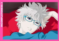 Rule 34 | androgynous, blue eyes, gender request, glasses, looking at viewer, md5 mismatch, nakamura yutaka, pale skin, resized, solo, text focus, white hair