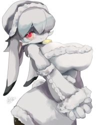 Rule 34 | 1girl, rabbit, furry, furry female, hat, inumimi-syndrome, red eyes, smile, solo, white hair