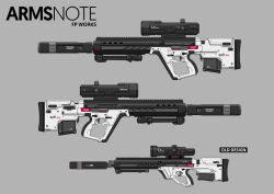 Rule 34 | arms note, artist name, bipod, bullpup, character sheet, commentary, commentary request, copyright name, english text, from side, fukai ryosuke, grey background, gun, highres, magazine (weapon), multiple views, no humans, polygonal suppressor, redesign, rifle, scope, simple background, sniper rifle, submachine gun, suppressor, weapon, weapon focus