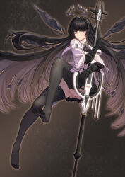 Rule 34 | 1girl, absurdly long hair, ahoge, arknights, ascot, belt, belt buckle, black ascot, black eyes, black gloves, black hair, black halo, black skirt, black thighhighs, black wings, blunt bangs, blurry, blurry background, broken halo, buckle, cello, chinese commentary, collared jacket, commentary request, dark halo, detached wings, dress shirt, elbow gloves, energy wings, facing viewer, floating, floating hair, gloves, glowing, gluteal fold, grey shirt, halo, hand up, highres, hime cut, holding, holding instrument, holding violin, instrument, jacket, knee up, legs, long hair, looking to the side, mole, mole under eye, night, night sky, no shoes, see-through, see-through thighhighs, shirt, short-sleeved jacket, short sleeves, sidelocks, skirt, sky, soles, solo, spread toes, star (sky), starry sky, thighhighs, thighs, toenails, toes, upskirt, very long hair, violin, virtuosa (arknights), white belt, white jacket, wide sleeves, wings, yamauchi (conan-comy)