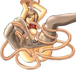 Rule 34 | 1girl, anal, breasts, censored, double penetration, multiple penetration, nipples, pantyhose, penis tentacle, tagme, tentacles, torn clothes, torn legwear, triple penetration, vaginal, wince