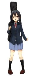 Rule 34 | 1girl, black hair, brown eyes, female focus, full body, guitar case, instrument case, k-on!, long hair, nakano azusa, school uniform, simple background, skirt, solo, twintails, watanore, white background