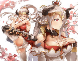 Rule 34 | 10s, 1girl, aliza (granblue fantasy), armor, armored boots, boots, breasts, cleavage, cleavage cutout, clothing cutout, crown, draph, earrings, forehead protector, granblue fantasy, hand on breast, himuro shunsuke, horns, jewelry, kicking, large breasts, leg up, long hair, mini crown, multiple views, panties, pantyshot, pointy ears, ponytail, red eyes, silver hair, thighhighs, underwear