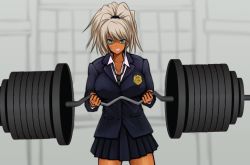 Rule 34 | 1girl, blonde hair, exercising, extreme strength, school uniform, tagme, weightlifting