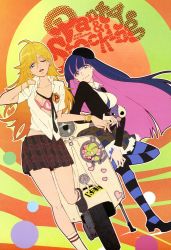 Rule 34 | 10s, 2girls, blonde hair, chuck (psg), gothic lolita, high heels, jewelry, lolita fashion, multiple girls, panty &amp; stocking with garterbelt, panty (psg), school uniform, shoes, stocking (psg), striped clothes, striped thighhighs, thighhighs