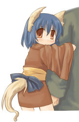 Rule 34 | 7010, animal ears, blue hair, brown eyes, japanese clothes, lowres, solo, tail