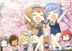 Rule 34 | &gt; &lt;, 10s, 6+girls, :d, :o, = =, arm up, bare legs, bare shoulders, black hair, blonde hair, blue hair, blush, breasts, cherry blossoms, clapping, closed eyes, engiyoshi, fang, flower, glasses, goggles, goggles on head, hair flower, hair ornament, hairband, high ponytail, i-168 (kancolle), i-19 (kancolle), i-26 (kancolle), i-401 (kancolle), i-58 (kancolle), i-8 (kancolle), jacket, jacket over swimsuit, kantai collection, light brown hair, long hair, maru-yu (kancolle), military, military uniform, multiple girls, music, neckerchief, one-piece swimsuit, open mouth, pink hair, ro-500 (kancolle), sailor collar, school swimsuit, school uniform, seiza, serafuku, short hair, singing, sitting, smile, swimsuit, swimsuit under clothes, tan, tri tails, twintails, u-511 (kancolle), uniform, white one-piece swimsuit, white school swimsuit