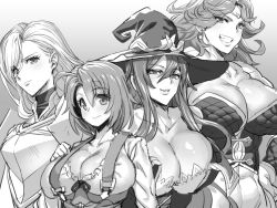 Rule 34 | 4girls, abs, amazon (goblin slayer!), amazon warrior, armor, bare shoulders, breasts, cleavage, cow girl (goblin slayer!), female knight, female knight (goblin slayer!), goblin slayer!, grin, hat, huge breasts, knight, large breasts, long hair, multiple girls, muscular, muscular female, obui, smile, suspenders, tagme, witch, witch (goblin slayer!), witch hat