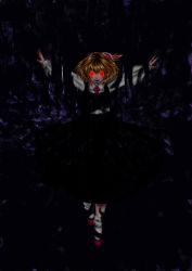 Rule 34 | 1girl, :d, blouse, darkness, evil smile, ex-rumia, glowing, glowing eyes, highres, mary janes, nagasehachi koromoko, open mouth, red eyes, red footwear, rumia, shirt, shoes, short hair, skirt, smile, touhou, vest