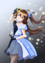 Rule 34 | 1girl, absurdres, aqua eyes, artist name, artist request, back bow, bare shoulders, belt, black dress, black gloves, black pantyhose, black skirt, blue eyes, blush, bow, bow hairband, breasts, brooch, brown hair, brown pantyhose, buttons, choker, collarbone, diamond (gemstone), dress, drop earrings, earrings, evening gown, female focus, floating hair, gloves, grey background, grey belt, grey bow, grey skirt, hair between eyes, hair bow, hairband, half updo, high ponytail, highres, holding, holding mask, jewelry, lace, lace gloves, long hair, looking at viewer, love live!, love live! nijigasaki high school idol club, love live! school idol festival, mask, miniskirt, multicolored clothes, multicolored dress, off-shoulder dress, off shoulder, osaka shizuku, pantyhose, parted lips, plaid, plaid dress, plaid skirt, pleated, pleated dress, pleated skirt, ponytail, skirt, sleeveless, sleeveless dress, small breasts, smile, solitude rain (love live!), solo, sparkle, two-tone dress, wavy hair, white bow, white choker, white dress, white skirt