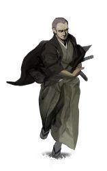 Rule 34 | 1boy, absurdres, hakama, hakama skirt, highres, japanese clothes, katana, kimono, nanbo ataru (attall), old, old man, running, samurai, skirt, sword, tagme, weapon