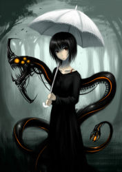 Rule 34 | 1girl, bad id, bad pixiv id, black hair, dress, gia, image comics, monster, red eyes, robot, short hair, snake, solo, the darkness, the darkness (character), umbrella