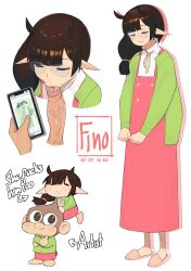 Rule 34 | 1boy, 1girl, arrow (symbol), artist self-insert, black hair, cellphone, closed eyes, closed mouth, disembodied hand, disembodied penis, dress, english text, erection, fellatio, glasses, green jacket, hetero, highres, holding, holding phone, jacket, long hair, monkey, netorare, open clothes, open jacket, oral, original, penis, phone, photo comparison, pink dress, pointy ears, round eyewear, simple background, slippers, smartphone, snorkel14, standing, tongue, tongue out, uncensored, white background