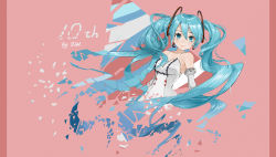 Rule 34 | 1girl, aqua eyes, aqua hair, cropped torso, daidaiko orange, disintegration, earrings, elbow gloves, gloves, hair between eyes, hatsune miku, highres, jewelry, long hair, looking at viewer, signature, smile, solo, triangle earrings, twintails, upper body, very long hair, vocaloid, white gloves