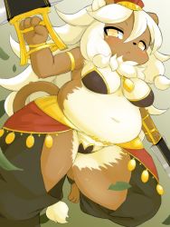 Rule 34 | 1girl, artist request, fullbokko herores, furry, furry female, highres, lion, long hair, open mouth, solo, white hair, yellow eyes