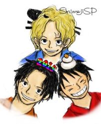 Rule 34 | 10s, 2015, 3boys, black hair, blonde hair, brothers, family, freckles, lowres, male focus, monkey d. luffy, multiple boys, one piece, portgas d. ace, sabo (one piece), scar, siblings, smile