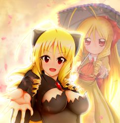 Rule 34 | 1girl, ahoge, blonde hair, bow, breasts, dress, drill hair, hair bow, hayate no gotoku!, highres, jewelry, large breasts, long hair, open mouth, red eyes, sunset, tennousu athena, very long hair