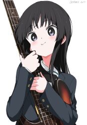 Rule 34 | 1girl, absurdres, akiyama mio, bass guitar, commentary, highres, holding, holding instrument, instrument, k-on!, long hair, long sleeves, looking at viewer, school uniform, solo, watermark, white gorilla (okamoto)