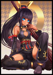 Rule 34 | 1girl, blue eyes, fantasy, long hair, original, solo, suzuya akinori, thighhighs, weapon