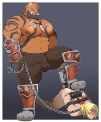 Rule 34 | 2boys, abs, bara, bdsm, bondage, bound, bulge, chain, chain leash, commission, dark-skinned male, dark skin, erection, erection under clothes, full body, garrosh hellscream, highres, interspecies, jewelry, large pectorals, leash, male focus, mature male, monster boy, multiple boys, muscular, muscular male, navel, necklace, nipples, nose piercing, nose ring, orc, pectorals, pervert, piercing, puffy chest, second-party source, stepped on, stomach, strongman waist, takezamurai, thick eyebrows, thick thighs, thighs, tooth necklace, topless male, tusks, warcraft, world of warcraft, yaoi