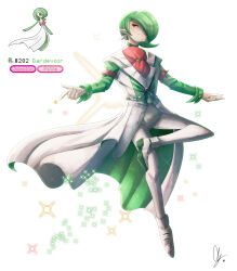 Rule 34 | 1boy, absurdres, arm belt, ascot, commentary, creatures (company), earrings, endifi, english commentary, full body, game freak, gardevoir, gen 3 pokemon, hair over one eye, highres, humanization, jewelry, long sleeves, looking at viewer, male focus, medium hair, nintendo, pants, pointy ears, pokemon, red ascot, red eyes, standing, white footwear, white pants