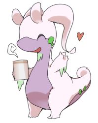Rule 34 | androgynous, artist request, creatures (company), cup, closed eyes, full body, furry, game freak, gen 6 pokemon, gender request, goodra, lowres, nintendo, no humans, open mouth, pokemon, pokemon (creature), simple background, solo, tea, white background