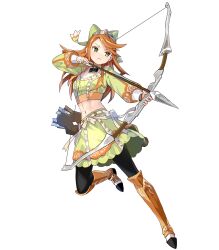 Rule 34 | 1girl, abs, arrow (projectile), boots, etie (fire emblem), fire emblem, fire emblem engage, fire emblem heroes, full body, green eyes, hair ornament, highres, knee boots, long hair, long sleeves, midriff, navel, nintendo, non-web source, official art, orange hair, pantyhose, quiver, skirt, solo, stomach, transparent background