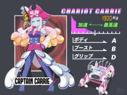 Rule 34 | 1girl, absurdres, bare shoulders, barefoot, belt, breasts, buttons, detached sleeves, double-breasted, duel monster, f-zero, fins, full body, gold pride - captain carrie, gradient hair, gun, hat, head fins, highres, holding, holding gun, holding weapon, leto mume, long hair, long sleeves, medium breasts, motor vehicle, multicolored hair, nintendo, orange hair, parody, pink eyes, pink hair, pirate hat, signature, solo, stats, twitter username, weapon, yu-gi-oh!