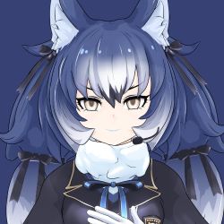 Rule 34 | animal ears, dire wolf (kemono friends), gloves, kemono friends, kemono friends v project, necktie, official art, shirt, simple background, skirt, solo, tail, virtual youtuber