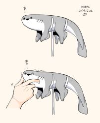 Rule 34 | animal focus, animal name, black mouth, check translation, dated, fish, grey background, hand on another&#039;s chin, multiple views, open mouth, original, sacabambaspis, sannota272, simple background, stroking another&#039;s chin, translation request, triangle mouth