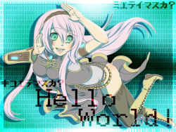 Rule 34 | 1girl, boots, detached sleeves, full body, green eyes, happy, headband, headphones, kirisame., long hair, megurine luka, open mouth, pink hair, smile, solo, song name, song request, vocaloid, yellow footwear