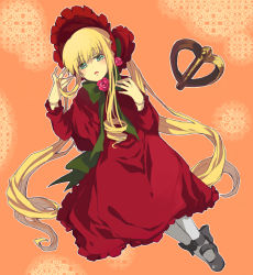 Rule 34 | 00s, bad id, bad pixiv id, blonde hair, blue eyes, bonnet, bow, doll joints, dress, drill hair, joints, key, long hair, loo, pantyhose, rozen maiden, shinku, solo, twintails, very long hair