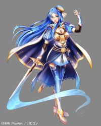 Rule 34 | blue eyes, blue hair, breasts, glasses, milcho, open mouth, sword, weapon