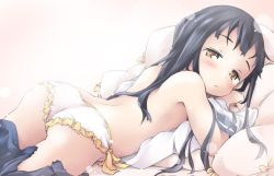 Rule 34 | 10s, 1girl, ass, bad id, bad twitter id, unworn clothes, ham (points), hatsuyuki (kancolle), inactive account, kantai collection, long hair, lying, on stomach, panties, school uniform, solo, underwear