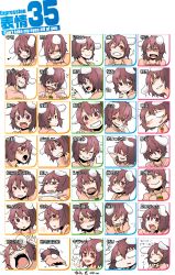 Rule 34 | 1girl, animal ears, bad id, bad pixiv id, brown hair, chart, expressions, female focus, highres, inaba tewi, ko-&gt;u, multiple views, saliva, tail, touhou, translated, white background