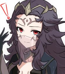 Rule 34 | 1girl, black hair, breasts, circlet, facial mark, facing to the side, fire emblem, fire emblem fates, highres, looking at viewer, nintendo, nyx (fire emblem), red eyes, small breasts, solo, tavi (hosheezus), upper body, veil