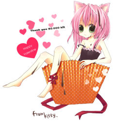 Rule 34 | 1girl, animal ears, bare shoulders, barefoot, blush, camisole, cat ears, collarbone, cup, in container, in cup, looking at viewer, off shoulder, original, sitting, solo, strap slip, tareme, toes