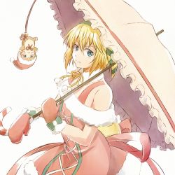 Rule 34 | 10s, 1girl, blonde hair, blue eyes, boots, christmas, detached collar, dress, edna (tales), hair ribbon, hat, mishiro (andante), mittens, normin (tales), official alternate costume, red mittens, ribbon, santa costume, santa hat, side ponytail, solo, tales of (series), tales of zestiria, umbrella